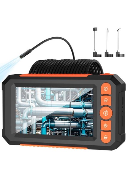 Monitörlü Çift Kameralı 10 mt Sert Kablo Yılan Endoskop Kamera 8 mm 4.3 Inc ( Lisinya )