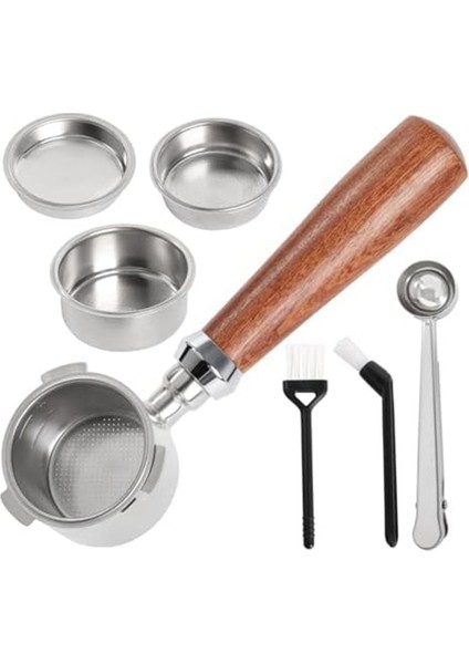 Portafilter 51MM Filtre Sepeti 1/2/4 Bardak, 51MM Portafilter Paslanmaz Çelik Espresso Filtre Sepeti Seti Ahşap Saplı (Yurt Dışından)