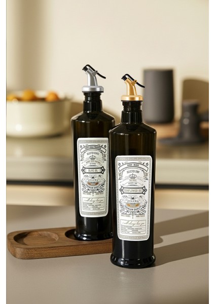 Vintage 750 ml Yağdanlık, Stantlı, Gümüş Başlık + Altın Başlık modelleri