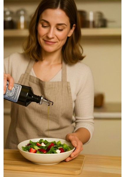 Vintage 750 ml Yağdanlık, Stantlı, Gümüş Başlık + Altın Başlık