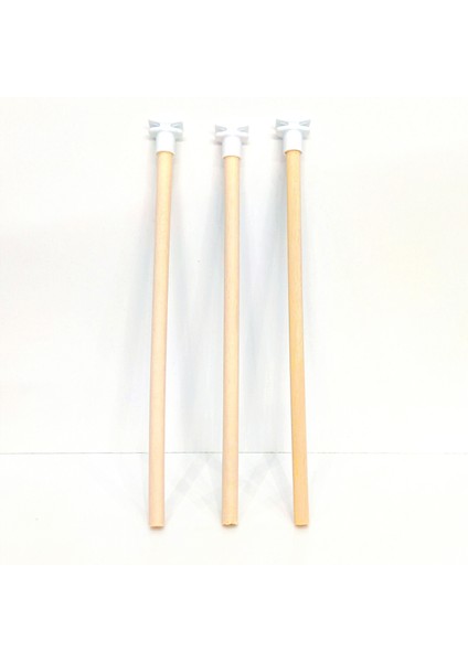 Ahşap Pürüzsüz 30CM 3 Adet Beyaz Plastik Başlıklı Tünek