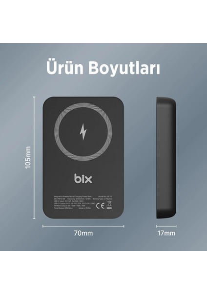 PB112 15W Manyetik Kablosuz Şarj ve 20W Usb-C Hızlı Şarj Destekli 10.000MAH Magsafe ve Qi Uyumlu Mini Powerbank