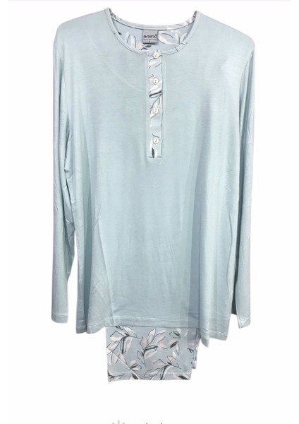 Bayan Uzun Kollu Yuvarlak Yaka Patlı % 100 Pamuk Viskon Pijama TAKIMI-14946