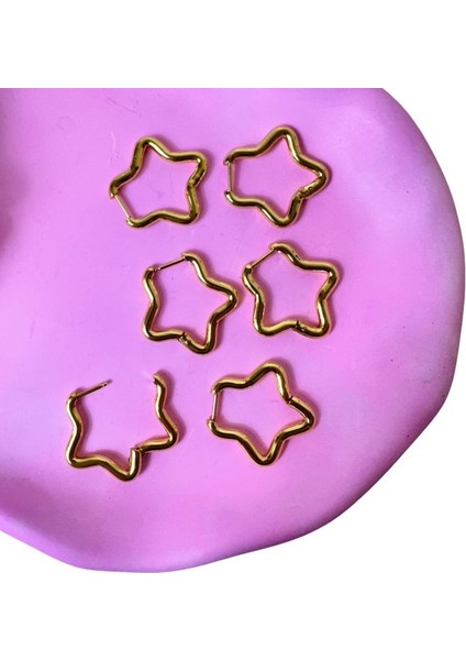 6'lı Gold Renkli Yıldız Küpe 3 Çift Kombin Çoklu Küpe