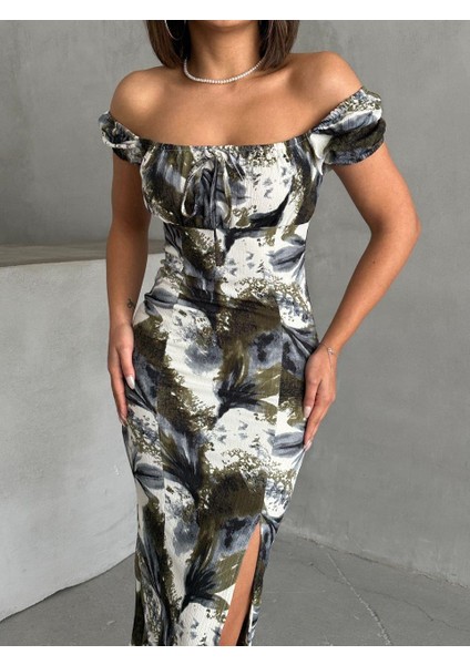 Baskılı Kısa Kol Vücuda Oturan Midi Elbise indirimleri