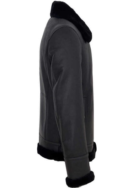 Siyah Hakiki Deri Erkek Hakiki Deri Mont - E23KKM310473-D51