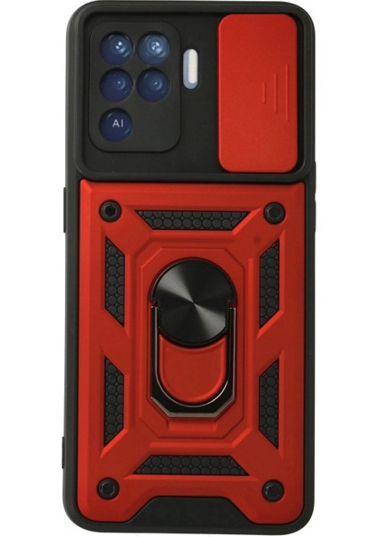 Oppo Reno 5 Lite Kılıf Pars Lens Yüzüklü Silikon - Kırmızı