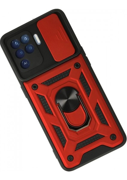 Oppo Reno 5 Lite Kılıf Pars Lens Yüzüklü Silikon - Kırmızı fiyatları