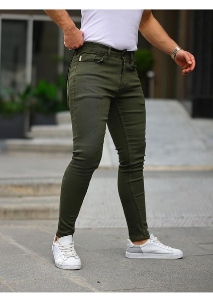 Erkek Jeans Slim Fit Likralı Denim Haki Kot Pantolon fiyatları