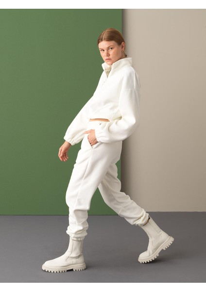 Kadın Beyaz Polar Sweat Pantolon