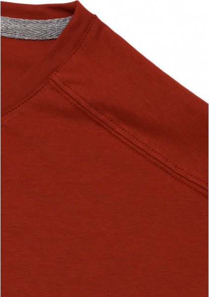 Erkek Colbert Uzun Kollu O Yaka Baskısız Dökümlü Penye T-Shirt Kiremit indirimleri
