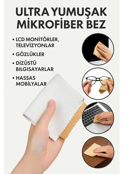 1 Adet Beyaz Mikrofiber Temizlik Bezi 30X30 cm | LCD Tv Telefon Laptop Gözlük Cam Yüzey modelleri