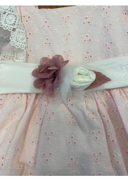 Yazlık Keten Kemerli Çiçek Aksesuarlı Bebe Kız Elbise fiyatları
