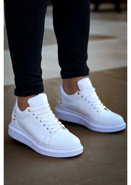 ZRK047 Beyaz Kalın Taban Bağcıklı Günlük Erkek Spor Ayakkabı