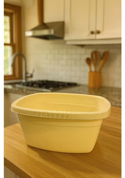 Bej Plastik Badya Kare Çok Amaçlı Leğen Bulaşık Leğeni 12,5lt