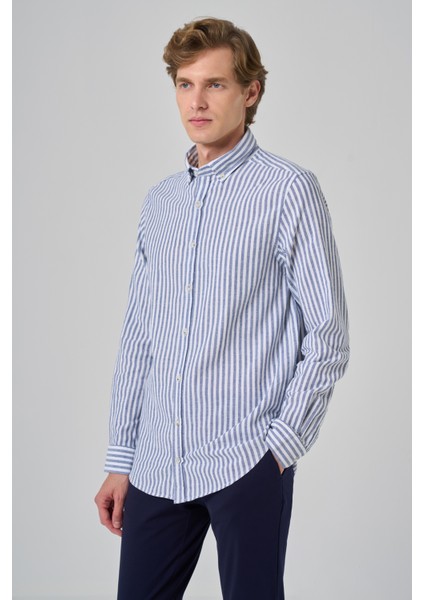 Erkek Lacivert Slim Fit Düğmeli Yaka Gömlek fırsatları