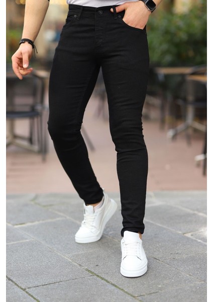 Erkek Jeans Slim Fit Likralı Denim Siyah Kot Pantolon