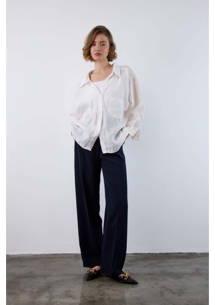 Kadın Beyaz Oversize Gömlek | Düşük Omuzlu Cep Detaylı | Rahat Kalıp fiyatları