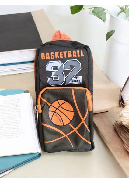 Üç Gözlü Greyhound Basketball Turuncu Siyah Kalem Çantası/Kalemlik (160)