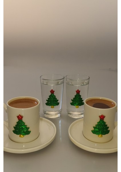 Çam Ağacı Aksesuarlı Kahve Yanı Su Bardaklı 2 Kişilik Kahve Sunum Seti fiyatları