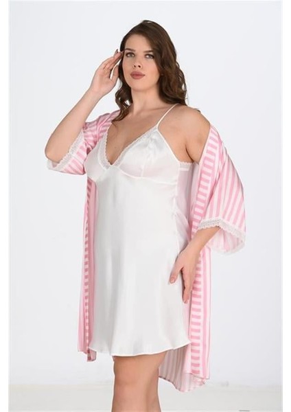 Arias Closet 2'li Beyaz-Pembe Sabahlık Takımı Bigsize 6210