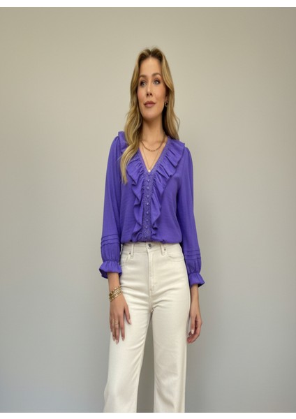 Kadın Mor Şık V Yaka Gömlek | Günlük & Ofis Kombini fiyatları