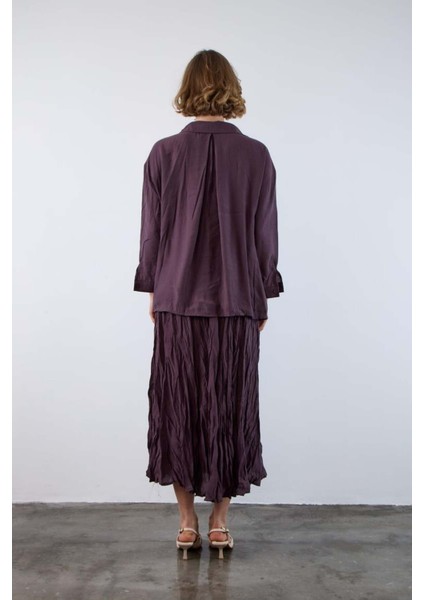 Kadın Mürdüm Oversize Gömlek | Düşük Omuzlu Cep Detaylı | Rahat Kalıp fiyatları