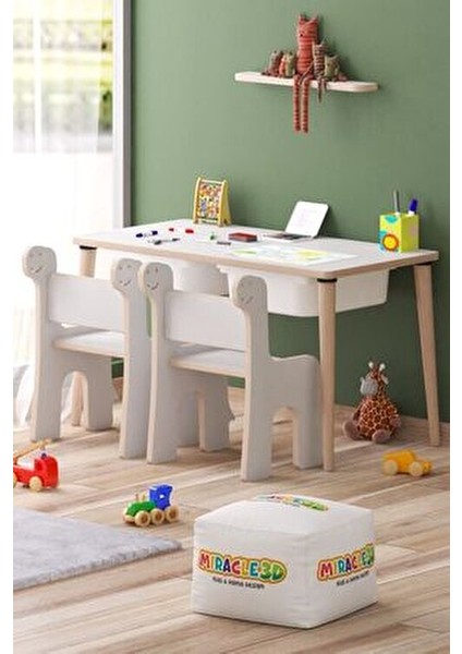 Çocuk Çalışma Masası MDF Malzeme ile Uzun Süreli Kullanım 1 Sandalyeli Beyaz fırsatları