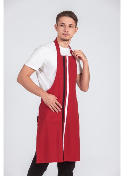 Erkek Boyundan Asmalı Çizgili Barista Şef Mutfak Önlüğü