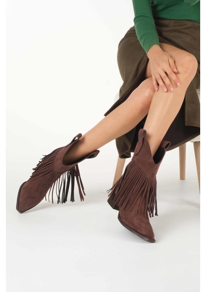 Riez Kahverengi Püsküllü Kadın Bot indirimleri