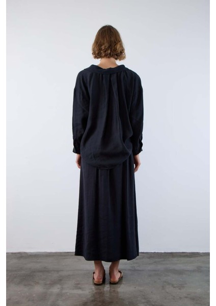 Kadın Siyah Oversize Gömlek | Düşük Omuzlu Cep Detaylı | Rahat Kalıp fiyatları