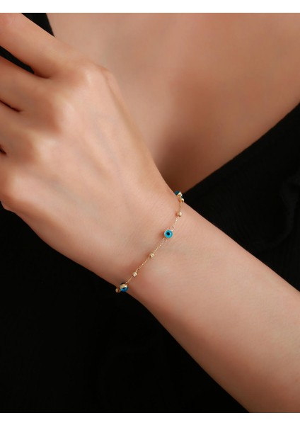 14 Ayar Altın Mavi Gözlü Dorikalı Bileklik