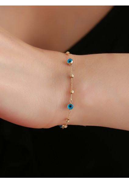 14 Ayar Altın Mavi Gözlü Dorikalı Bileklik fiyatları