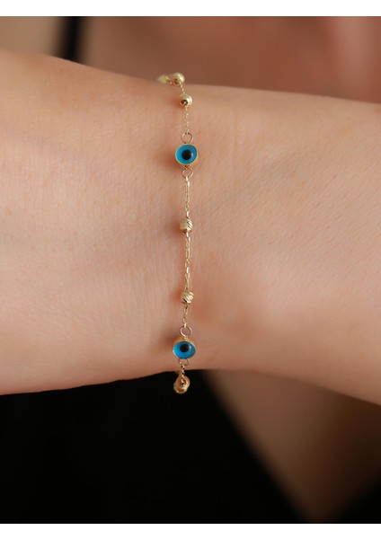 14 Ayar Altın Mavi Gözlü Dorikalı Bileklik fırsatları