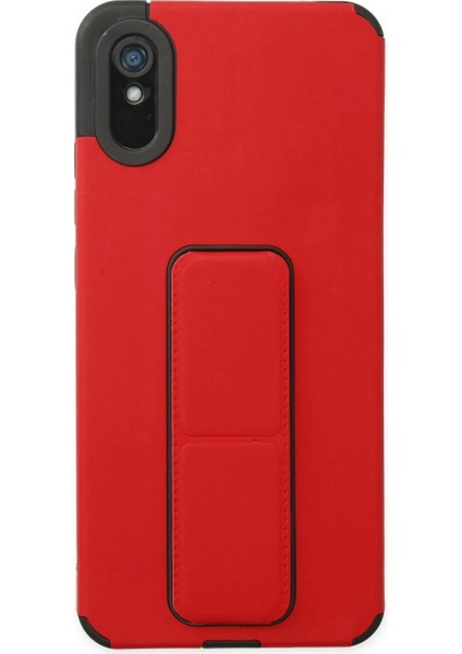 Xiaomi Redmi 9A Kılıf Mega Standlı Silikon - Kırmızı