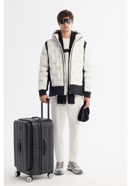 Erkek Beyaz Kapüşonlu Su İtici Rüzgar Geçirmez Şişme Comfort Fit Mont A42Y6105