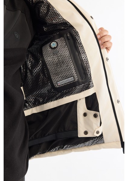 Erkek Ekru Kapüşonlu Suİtici Rüzgar Geçirmez -20°C Dayanıklı Comfort Fit Kayak Montu A42Y6159