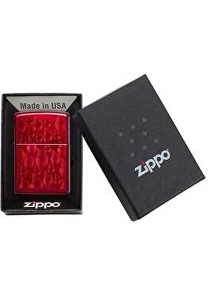 Iced Flame Design Çakmak Rüzgar Geçirmez Candy Apple Red Ömürboyu Garanti