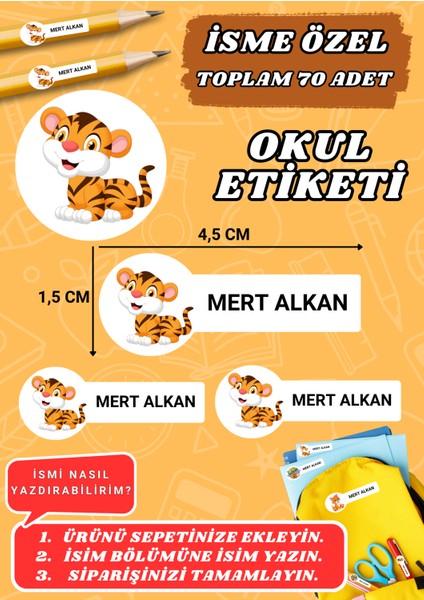 Aslan Temalı Okul Etiketi Defter Kalem Kitap Sticker Etiket (4,5x1,5 Cm) 70 Adet -02-