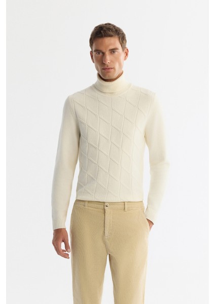 Erkek Bej Klasik Bel Kalın Fitilli Kadife Chino Relaxed Fit Pantolon A42Y3017