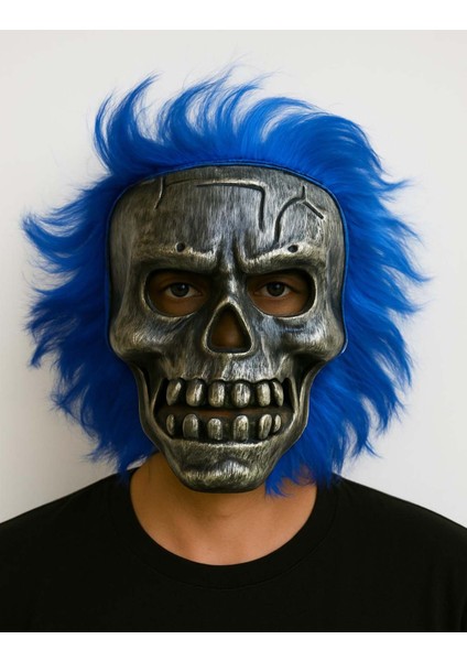 Zengezur Wild Skull - Gümüş Kafatası Mavi Saçlı Iskelet Maske