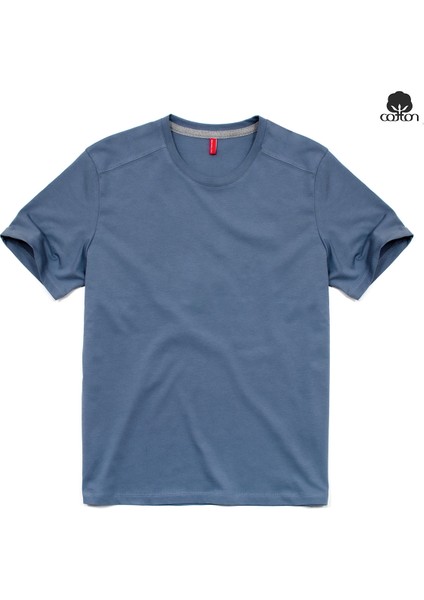 Erkek Basic Rahat Kesim O Yaka Penye Pamuk T-Shirt Mavi fiyatları