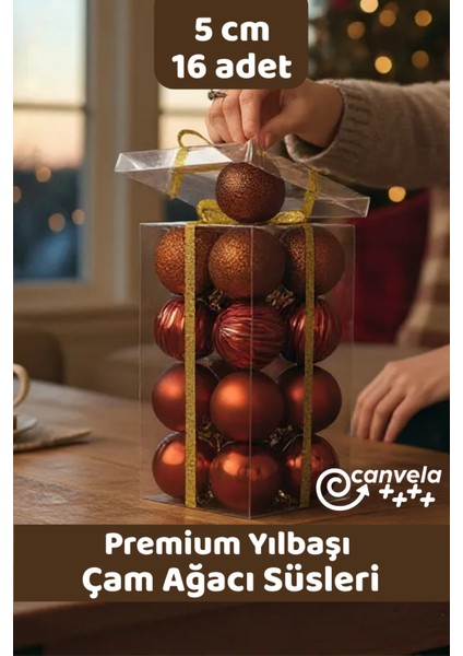 Yılbaşı Çam Ağacı 16 Adet Lüx Top Süsleri 5 cm Yeni Yıl Noel Çam Ağacı Topları