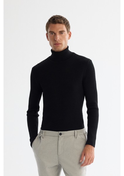 Erkek Açık Gri Yanı Lastikli Diyagonal Elastan Desenli Relaxed Fit Pantolon A42Y3083