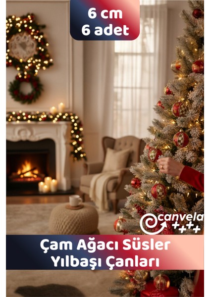 6 Adet Premium Yılbaşı Çam Ağacı Süsleri 6 cm Ekose Desenli Yılbaşı Topu