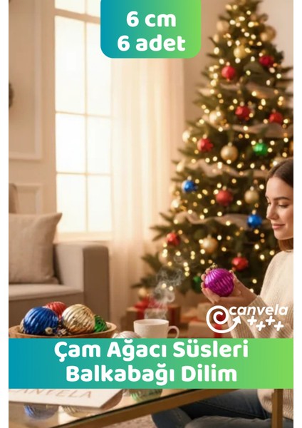 Yılbaşı Çam Ağacı Süsleri Toplar 6 cm 6'lı Set Yeni Yıl Süslemesi Noel Hediyesi Lüks Toplar