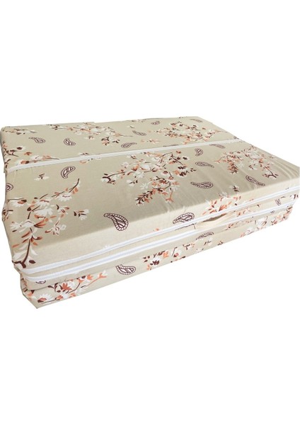 Tek Kişilik Katlanır Yer Yatağı Sünger Yatak Krem Çiçek 80X180 Cm-6 cm