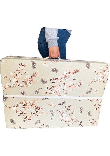 Tek Kişilik Katlanır Yer Yatağı Sünger Yatak Krem Çiçek 80X180 Cm-6 cm modelleri