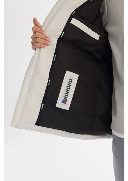 Erkek Açık Gri Kapüşonlu Su İtici Rüzgar Geçirmez Kaz Tüyü Comfort Fit Mont A42Y6044