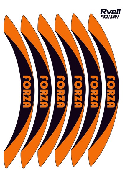 Rvell Honda Forza Uyumlu Jant Şeridi Seti - 12 Parça ( Siyah - Turuncu ) 006